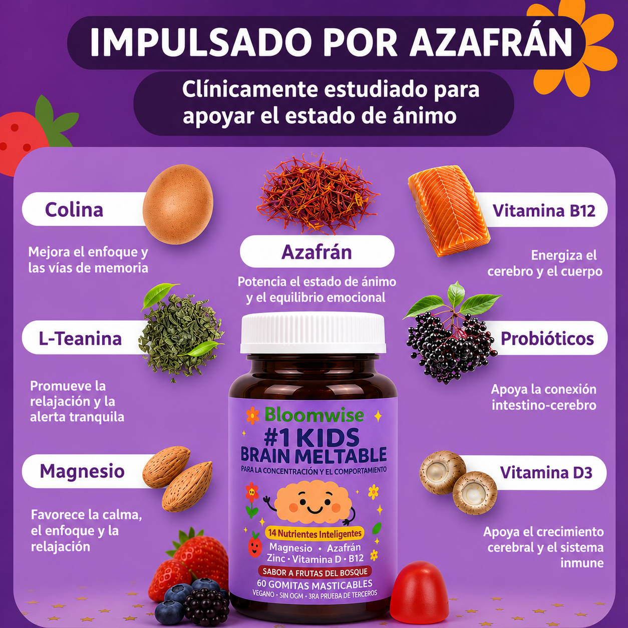 Gomitas de azafrán para mejorar el estado de ánimo y la concentración en niños